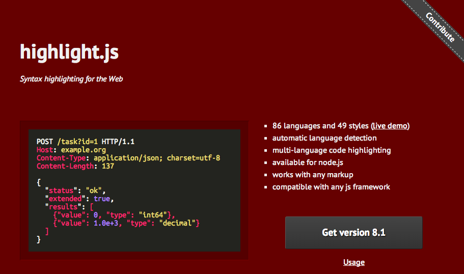 Bookmark: highlight.js, Syntax highlighting for the Web